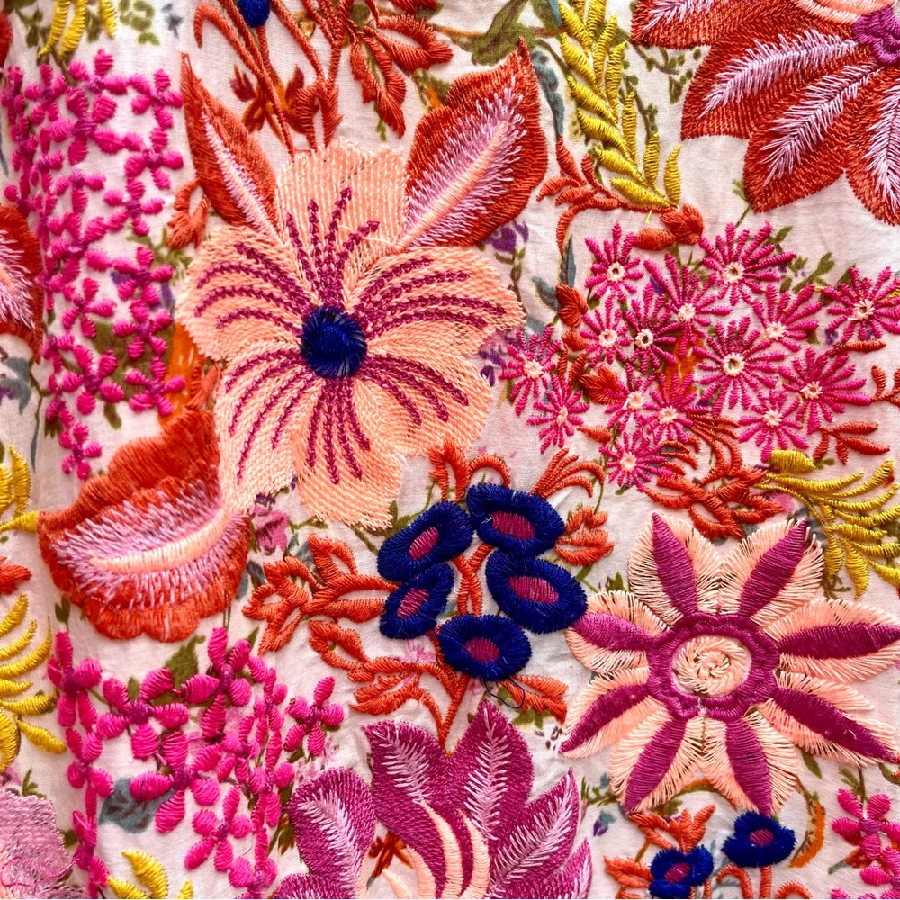 🇬🇧 Cottagecore Fully Embroidered Floral Mini Dress Handmade Garden Retro L - Picture 10 of 16